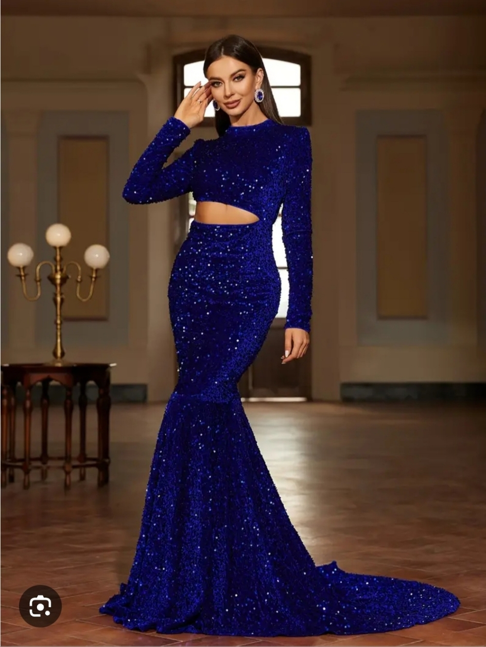 Vibrant Blue Sequin Dress with Cutout